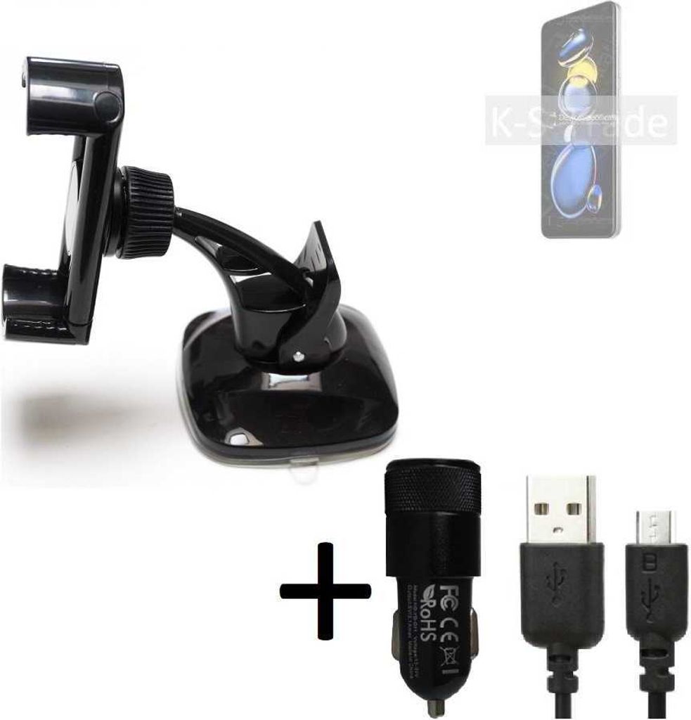 K-S-Trade Halterung kompatibel mit Xiaomi Redmi Note 11T Pro+ Windschutzscheibe / Armaturenbrett + LADEGERÄT mit Mico USB Kabel Autohalterung KFZ