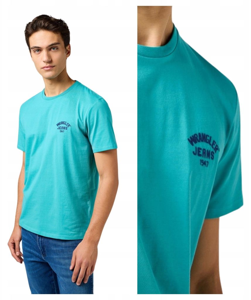 Wrangler | T-Shirt mit kleinem Logo, türkis, aus Baumwolle, Herren, Größe M