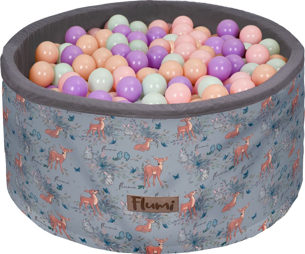 Flumi-Schaumpool 80x40 cm mit 200 Bällen ∅7 cm - Rehkitze mit lila, mint und pfirsichfarbenen Bällen