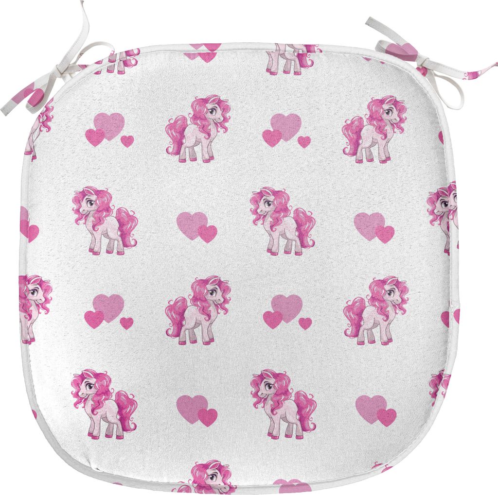 ABAKUHAUS Liebe Polster für Esszimmerstühle, Rosa Herz-Mädchen-Pony, Dekoratives wasserfestes Kissen mit Riemen für Küchensitze, 40 cm x 40 cm...