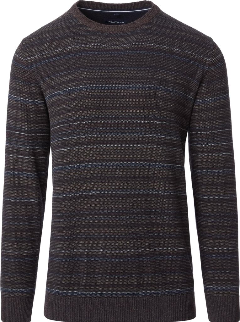 CASAMODA Herren Pullover Langarm Rundhals Regular-Fit Braun gestreift XXL