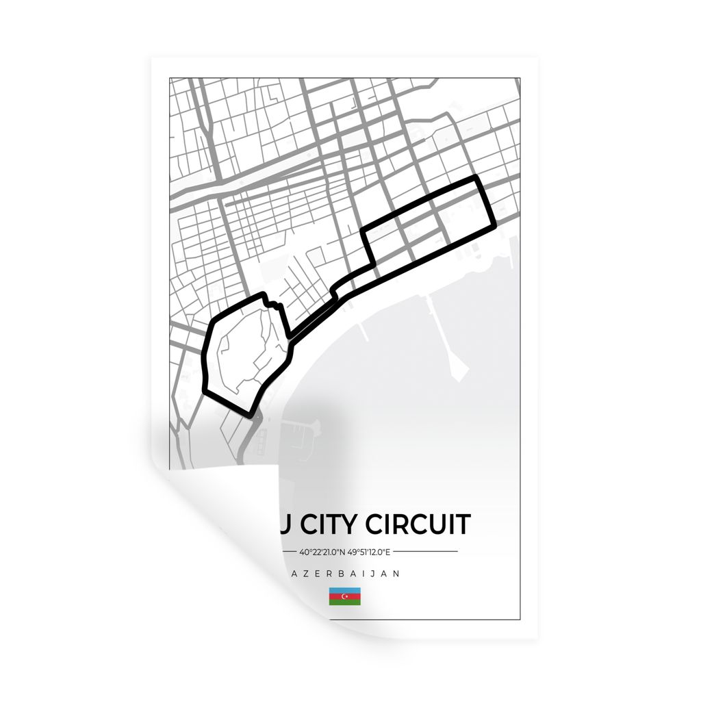 MuchoWow Wandtattoo Wandsticker Wandaufkleber Rennstrecke - Rundkurs - F1 - Baku City Circuit - Aserbaidschan - Weiß 40x60 cm Selbstklebend und ...