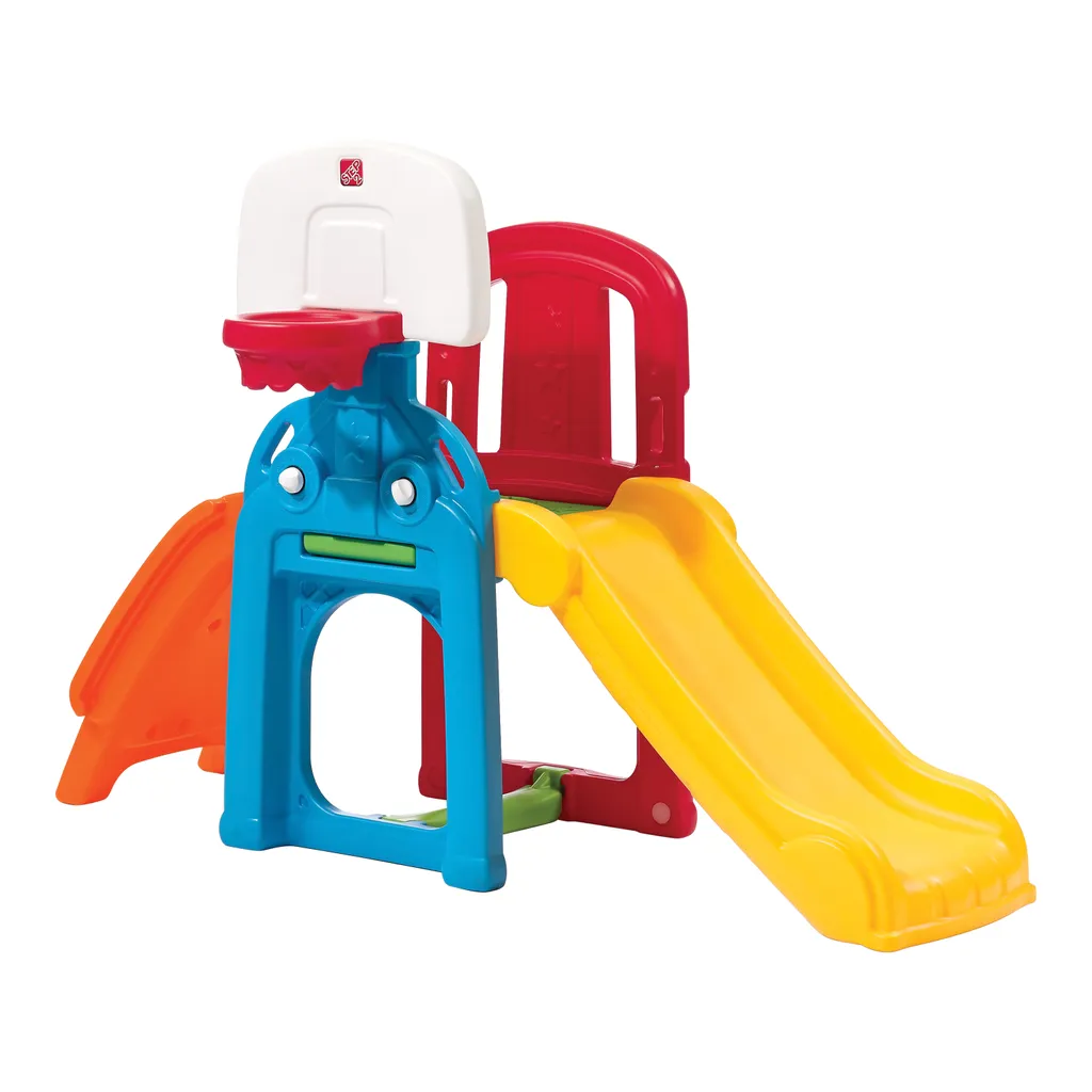 Aire de Jeux Extérieure en Plastique avec Toboggan et Panier de Basket