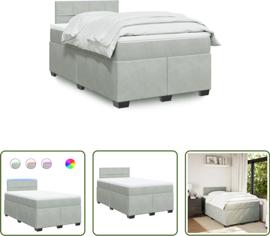 The Living Store Boxspringbett mit Matratze Hellgrau 120x190 cm Samt