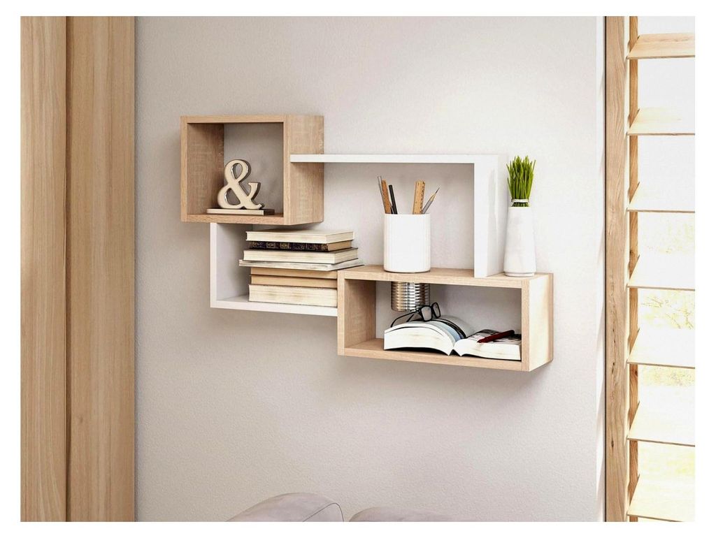 Wandregal Trio 005, Dekoregal, 87x54x18 cm, Hängeregal, Wandschrank, Hängeschrank, Regal, Buchregal, (Sonoma Eiche/Weiß)