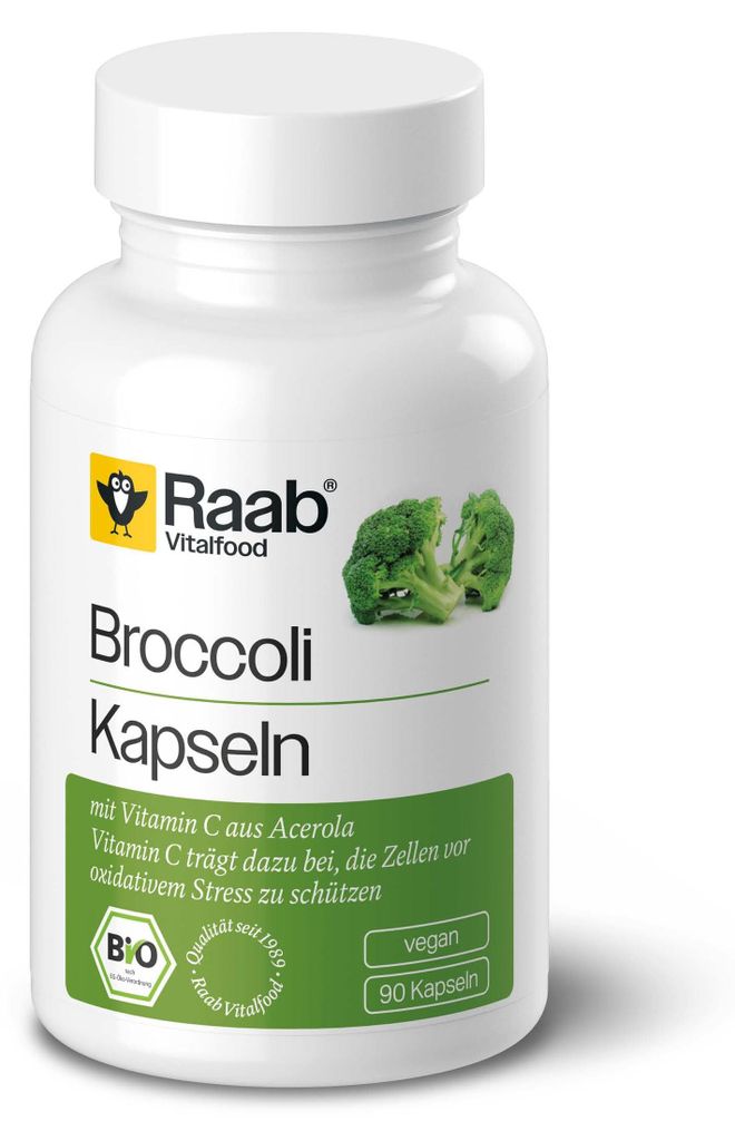 Raab Vitalfood Broccoli-Kapseln, vegan, glutenfrei mit Vitamin C aus Acerola, 45 g, 90 Stück