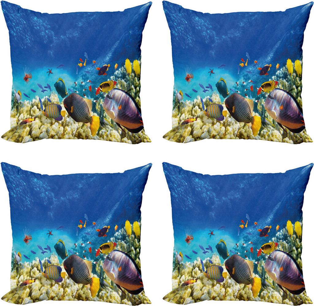 ABAKUHAUS Fisch Kissenbezug Set (4 Stück), Ozean Tiere, Moderner Doppelseitiger Digitaldruck, 45 cm x 45 cm, Mehrfarbig
