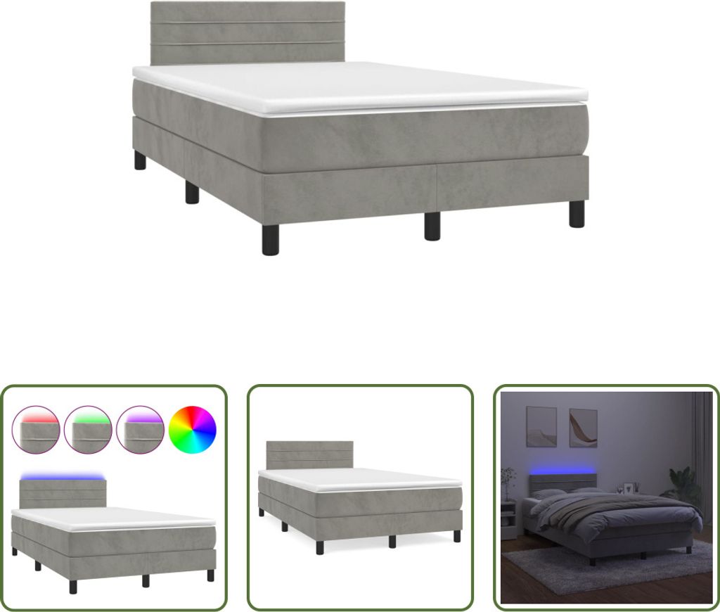 The Living Store Boxspringbett mit Matratze & LED Hellgrau 120x190 cm Samt
