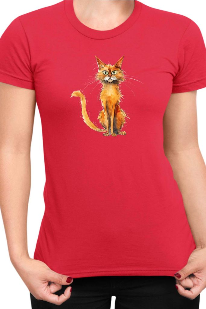 Damen T-Shirt Funny Cats Breeds Somali Cat, Lady XL / Rot