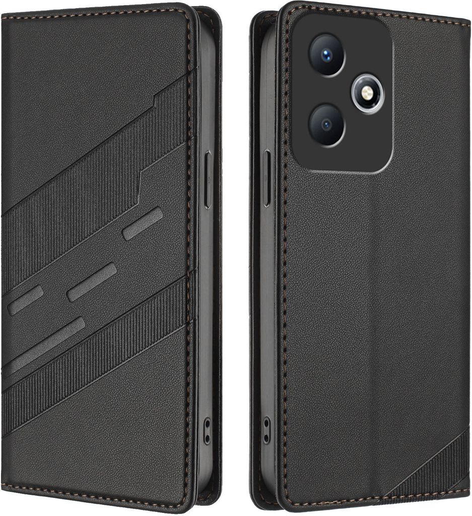 Hülle für Infinix Hot 30 Play NFC, Kunstleder Brieftaschen Handyhülle mit Kartenfach und Standfunktion Schwarz