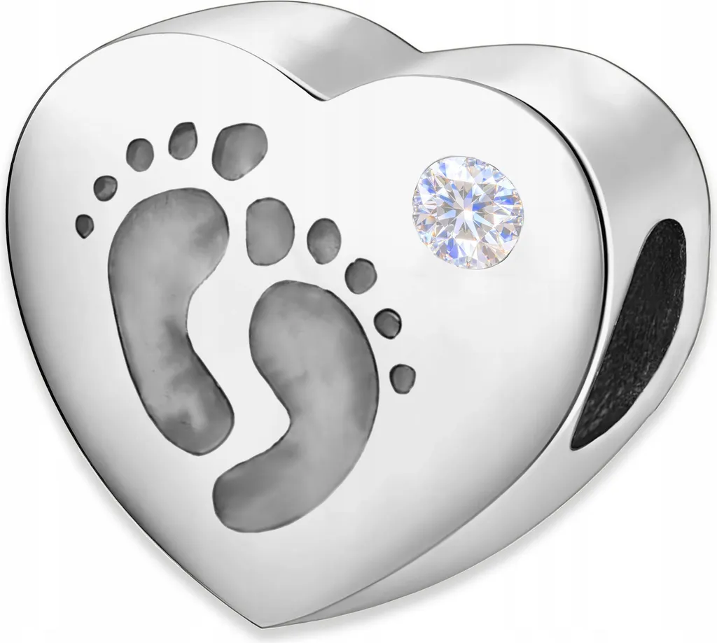 Charm Cuore Argento 925 Piedini Zirconia - Regalo Nascita Neomamma