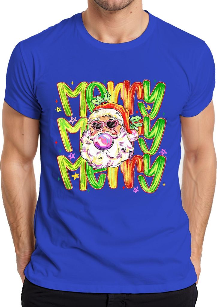 Merry Merry Weihnachtsmann Bubblegum Herzbrille bunt Retro Herren T-Shirt, Blau, XXL