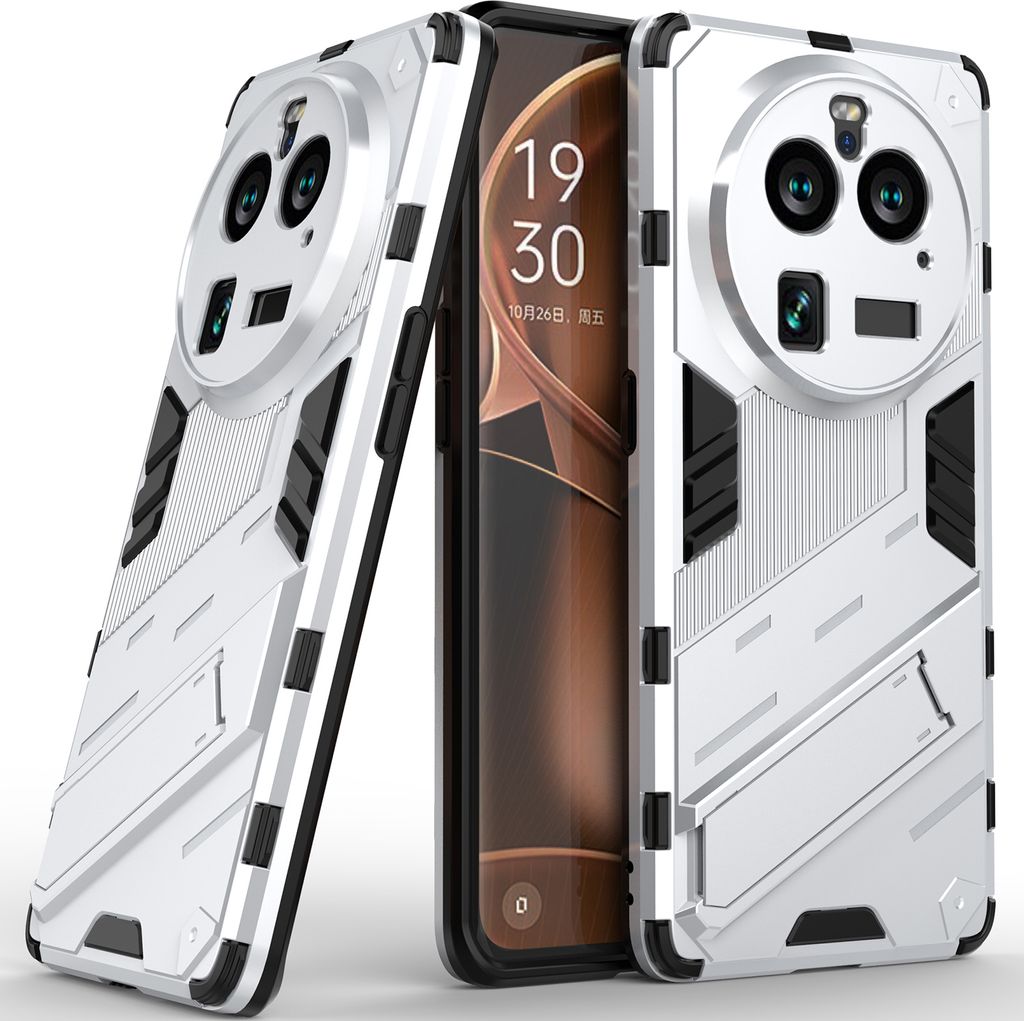 Armor Hülle für Oppo Find X6 Pro, Hybrid PC TPU Bumper Stoßfestes Schutzhülle mit Standfunktion Orange