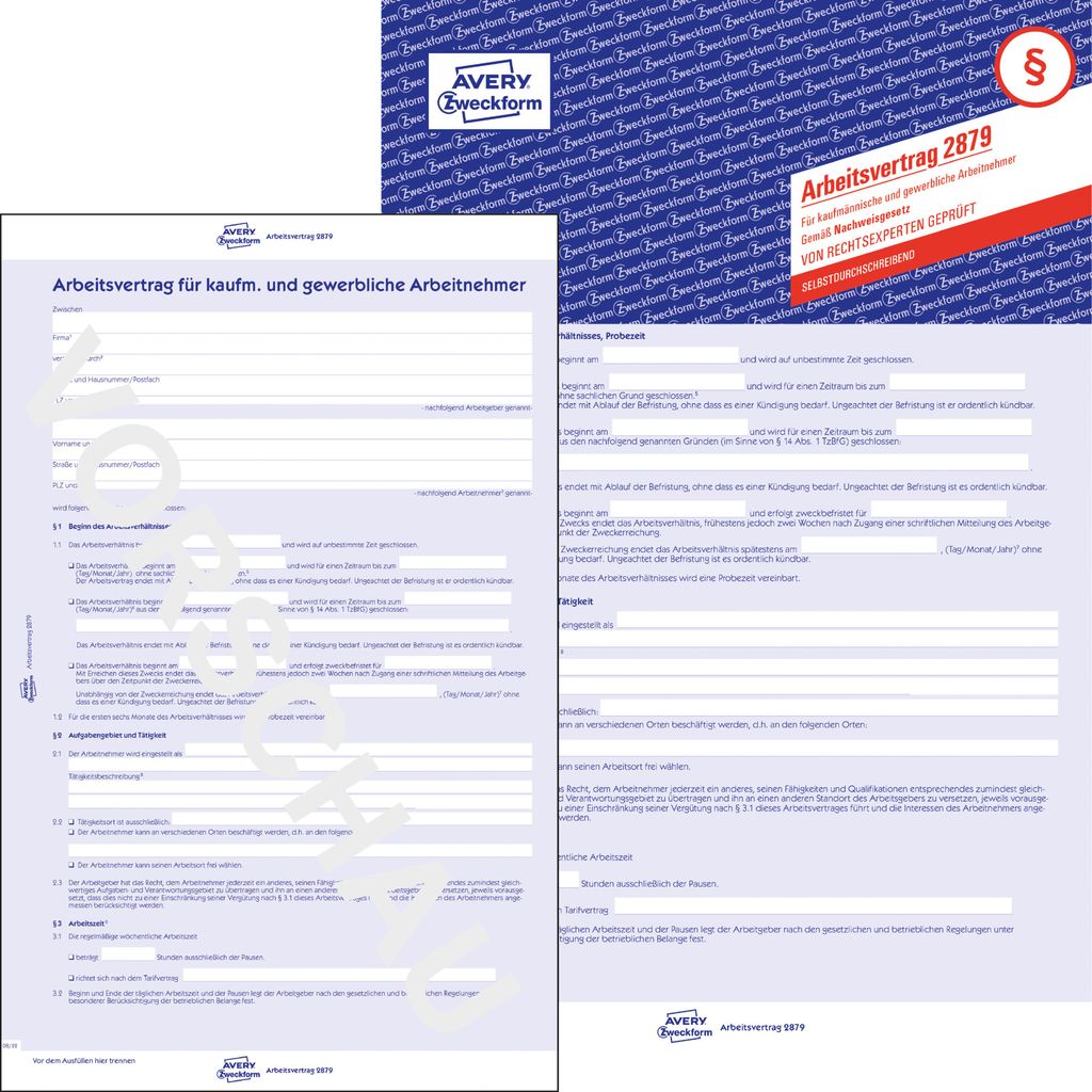 Avery Zweckform 2879, Arbeitsvertrag, für kaufmännische und Produktbild 