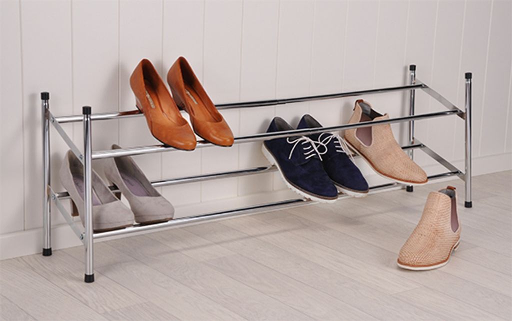 HI Schuhregal mit 2 Ebenen 62-117x23x36 cm Chrom