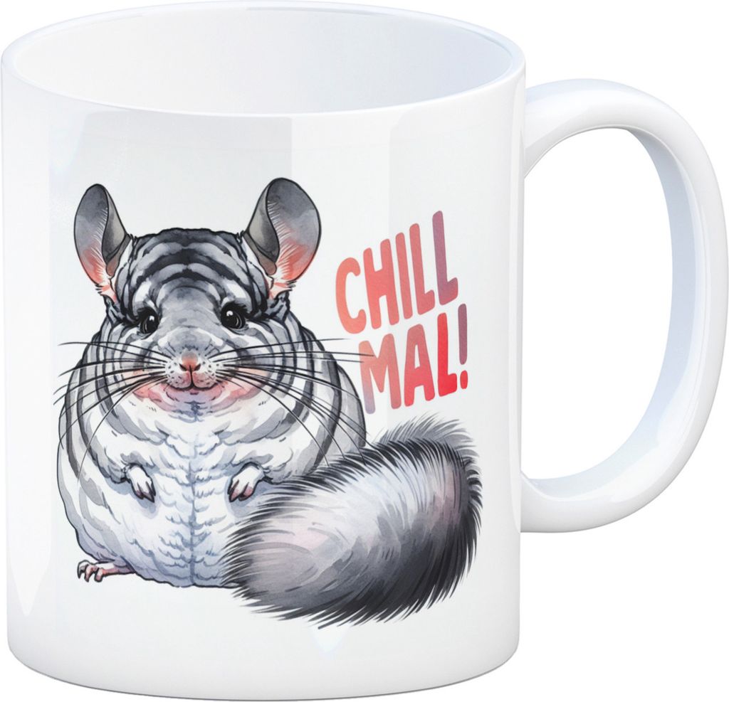 Pummeliges Chinchilla Kaffeebecher mit Spruch Chill mal
