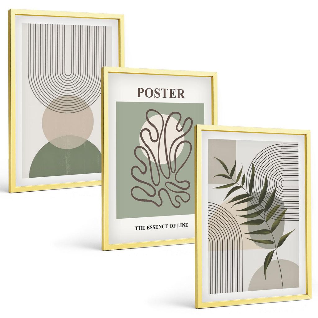 Bilder Set 3-teilig im Goldrahmen Rahmen – Wandbilder 3 Stück – gerahmte Poster für Wohnzimmer, Schlafzimmer und Flur – 40x60 cm – Geomet...