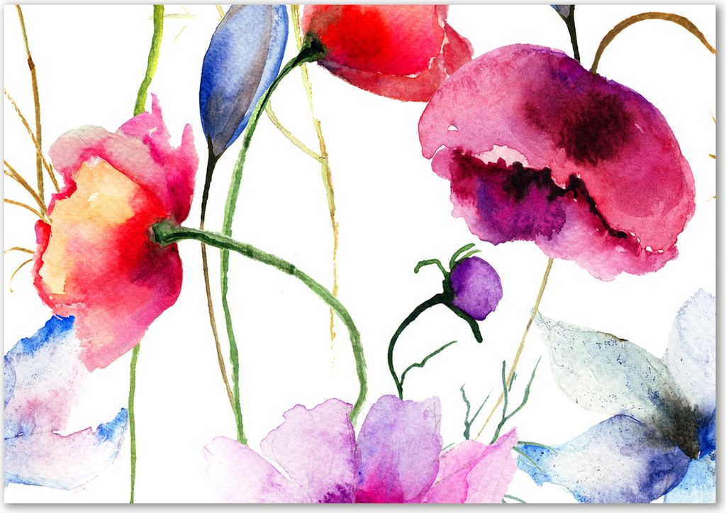 Tulup Glas-Bild - 100 x 70 - Wandbild aus Glas - Wandkunst - Wandbild hinter gehärtetem Sicherheitsglas - Blumen & Pflanzen - Mohnblumen - Mehrf...
