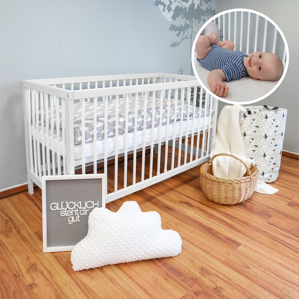 Babybett Kinderbett Gitterbett 120x60 Weiß mit Matratze Neu 