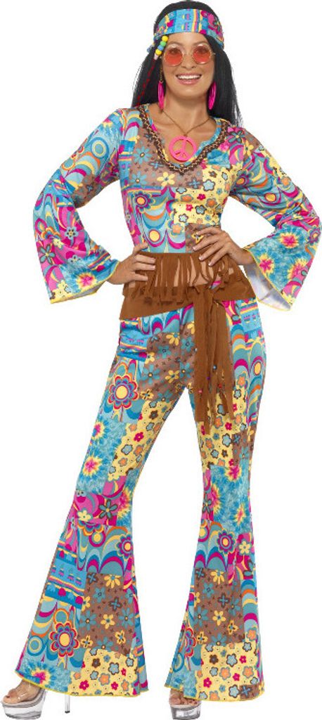 Flower Power Hippie Kostüm, Mehrfarbig, mit Oberteil, Hose, Produktbild 