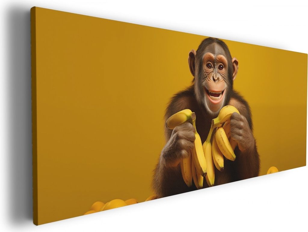 Wallario Premium Leinwandbild Glücklicher Bananenfan in Größe 80 x 200 cm