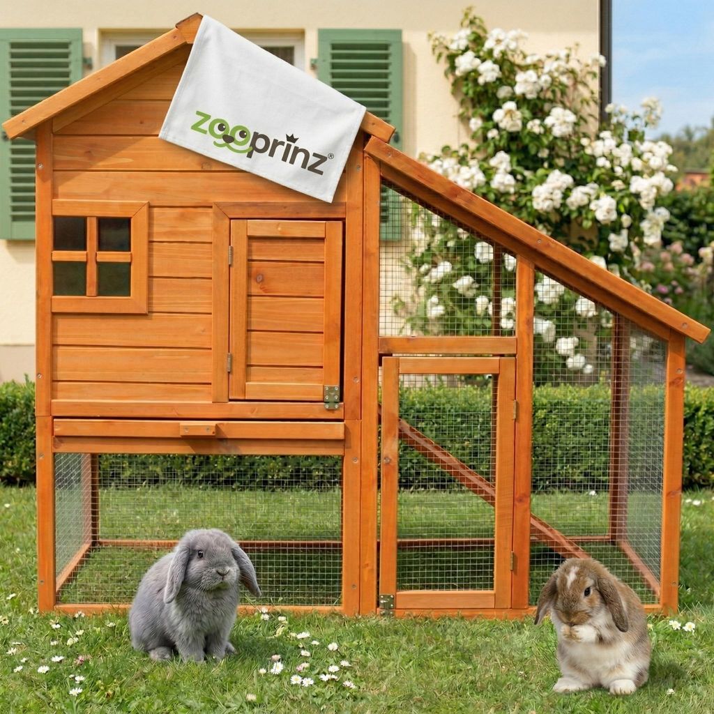 zooprinz Hasenstall Kaninchenstall Bauernhaus | XXL | mit Auslauf | Massivholz | 140x120x55cm (BxHxT) | Wetterfest