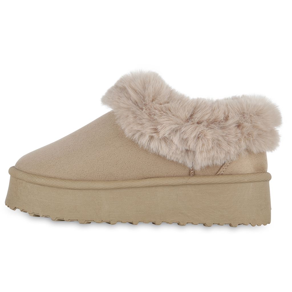 VAN HILL Damen Hausschuhe - Gefütterte Pantoffeln Mit Plateauabsatz