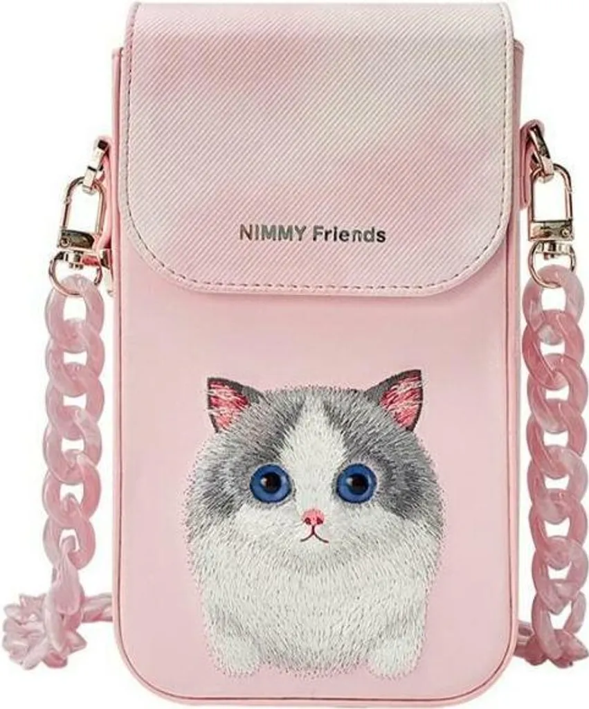 Borsa Porta Cellulare Nimmy Rosa Big Eyed Pet 2.0 Cat Ricamata