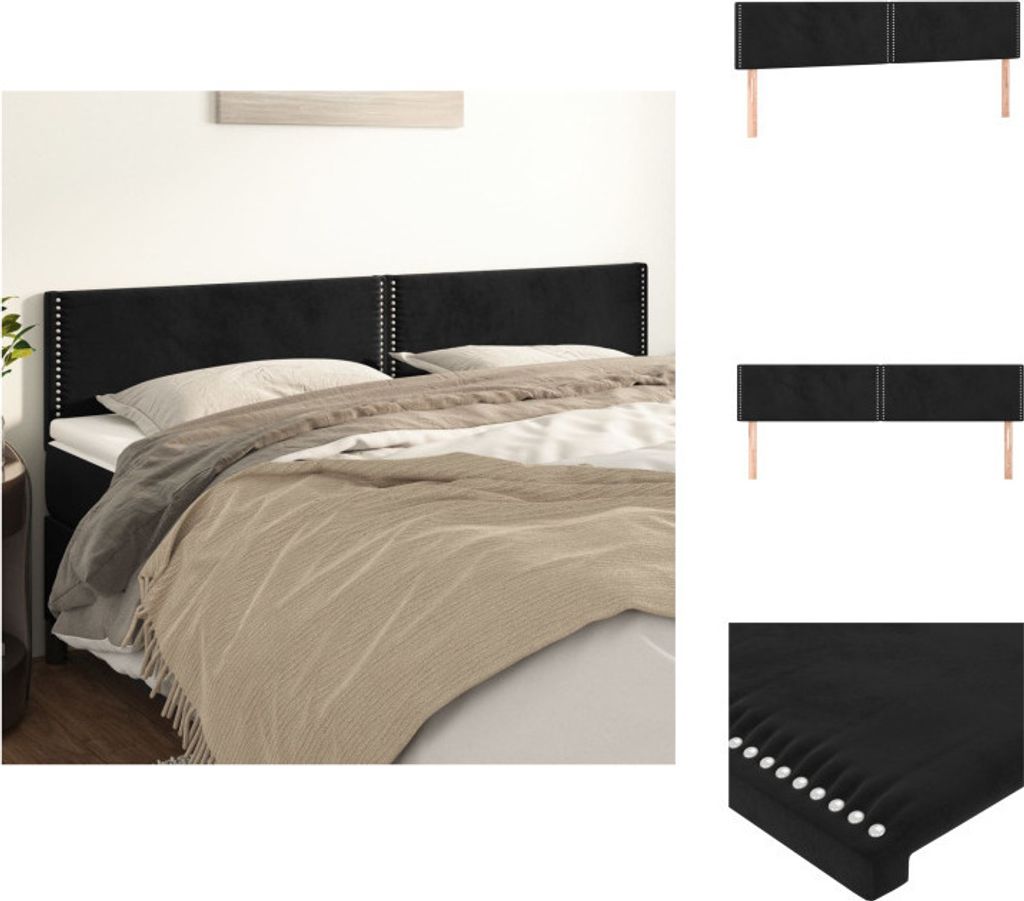 vidaXL Kopfteile 2 Stk. Schwarz 100x5x78/88 cm Samt - Kopf- & Fußenden