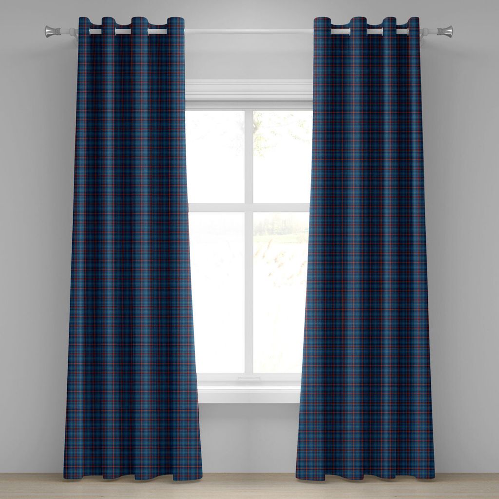 ABAKUHAUS Kariert Ösenvorhang, Kulturelles Muster mit dünnen Linien Irisches traditionelles Design in den blauen Farben, Dekorative 2-Panel-Fenst...