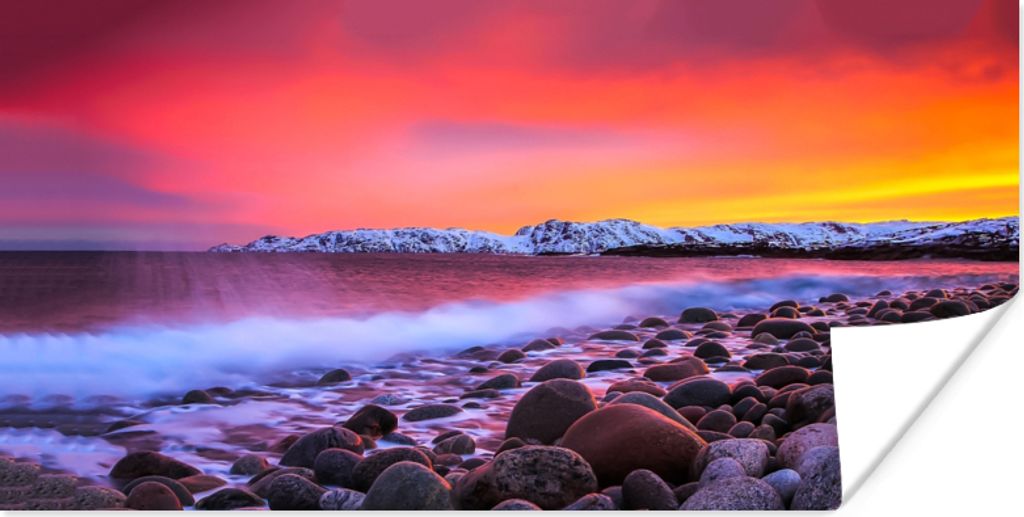 MuchoWow Poster Sonne - Steine - Schnee - Landschaft - Wasser 160x80 cm - Foto Poster