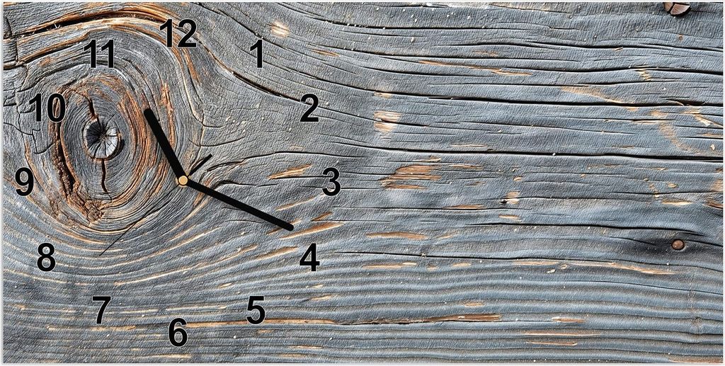 Wanduhr aus Glas mit Motiv Holzstruktur Vintage- 60 x 30 cm - inkl. Aufhängesystem