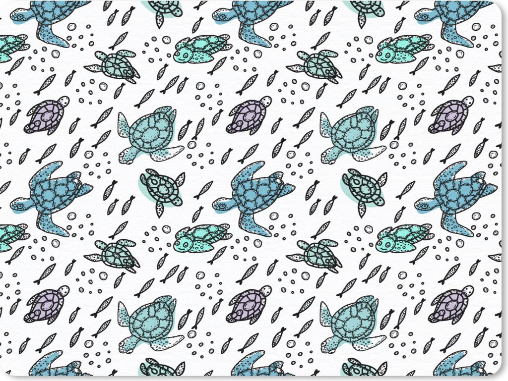 MuchoWow Mauspad Mousepad Muster - Schildkröte - Fisch 23x19 cm - Mousepads - Maus Mat - Pad - Mausunterlage - Schreibtischunterlage - Mauspad