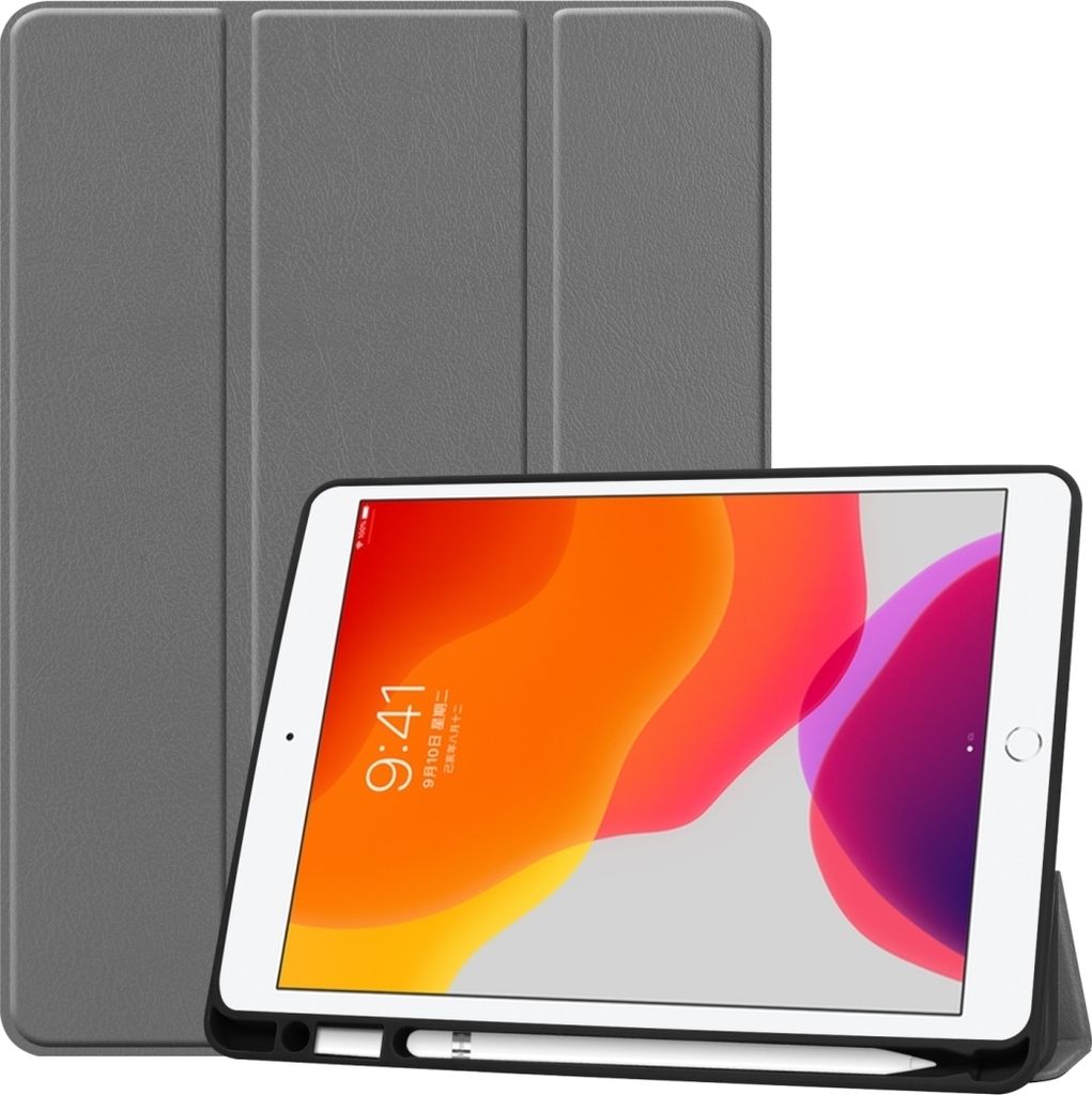 Mobigear Tri-Fold Gel iPad 9 (2021) Hülle TPU,Kunstleder Klapphülle + Stifthalter - Grau