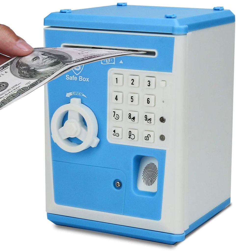Schwarz Kinder Spardose Geldkassette Sparbüchse mit Zählwerk Münzzähler Passwort 