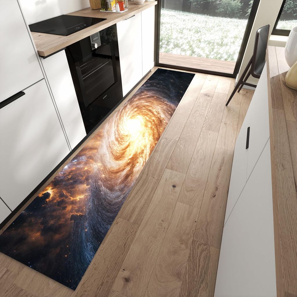 Küchenteppich 60x300cm rutschfest & abwischbar PVC Läufer - Galaxie Nachthimmel