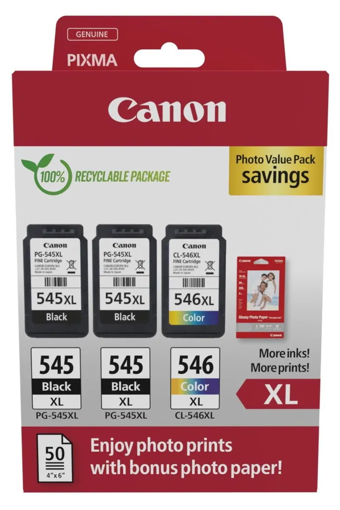 Set Cartucce Canon PG-545XL CL-546XL Originali 3 Pezzi Alta Resa