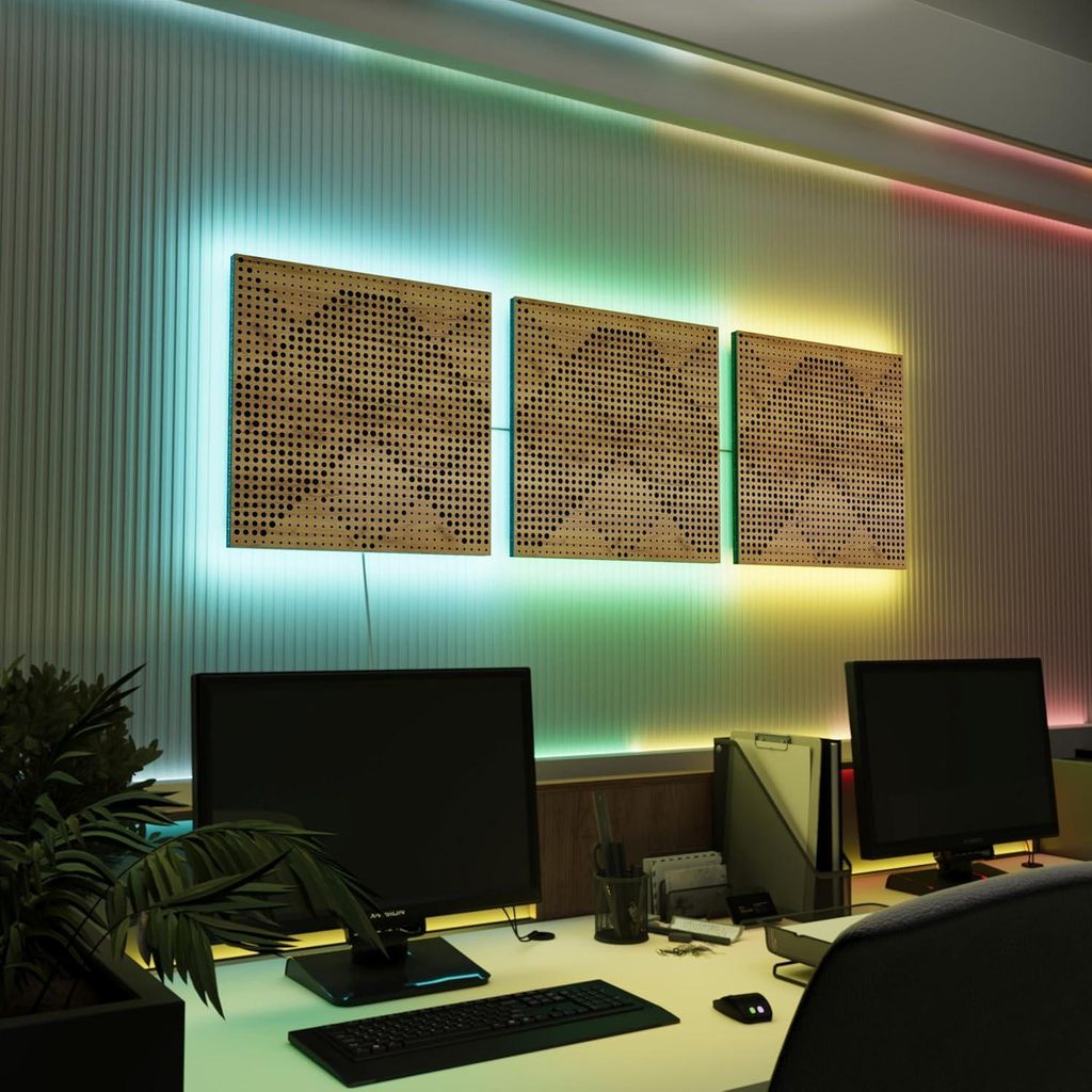3er-Pack-LED Akustikwandpaneele mit RGB Glow für Echo Control | Schallabsorbierende Paneele mit Backlight |3x WILDS - Separately|Eiche