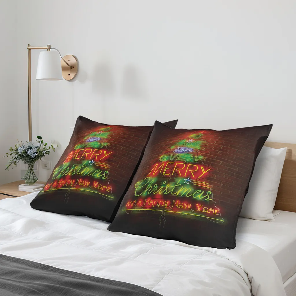 Regalo Natale: Set 2 Federe 80x80 ABAKUHAUS Insegna Luminosa