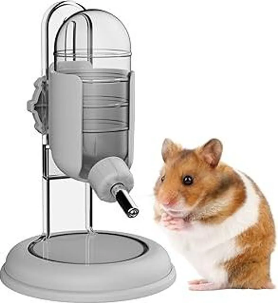Borraccia per criceti con supporto, distributore d'acqua per criceti nani siriani, gerbilli, topi, ratti, degu (grigio, 120 ml)