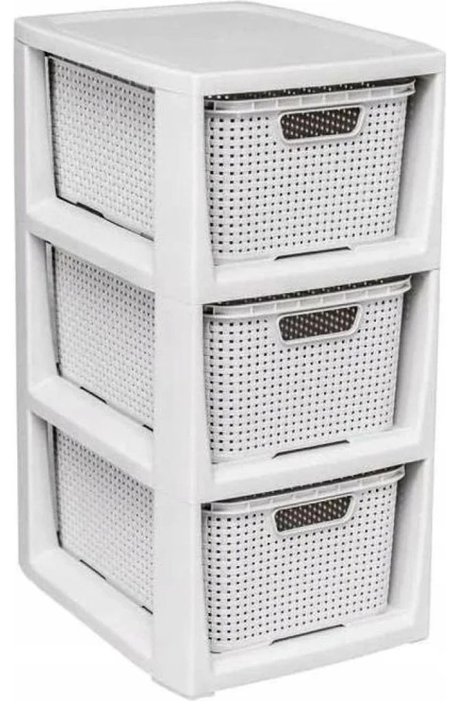 Branq Rattan Kommode - 3 Körbe antik weiß Produktbild 