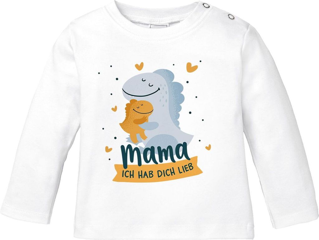 Baby Langarmshirt Geschenk Mama ich hab dich lieb Dino Dinosaurier Jungen Mädchen Oberteil Baumwolle SpecialMe weiß 92/98 (16-24-Monate)