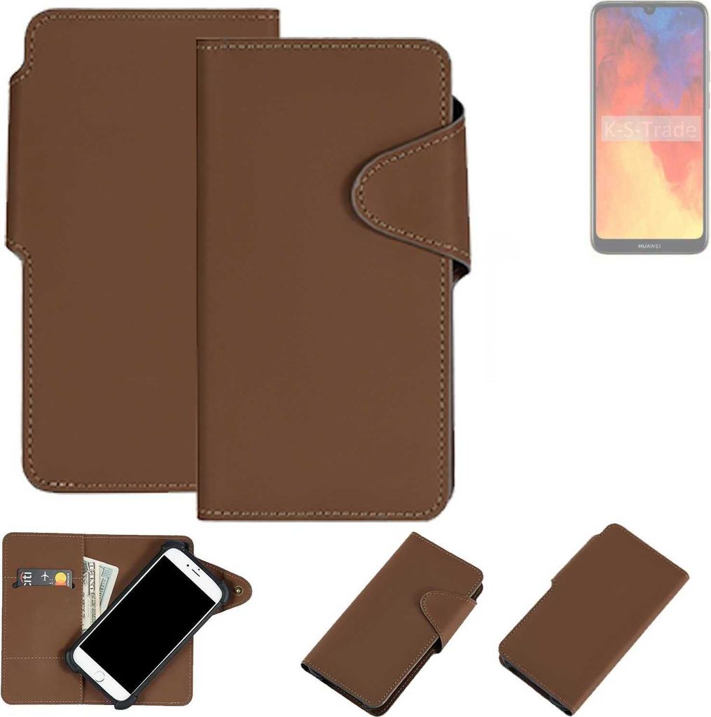 K-S-Trade Schutzhülle Klapphülle Kunstleder für Huawei Y6 (2019) braun Handy Hülle Wallet Case