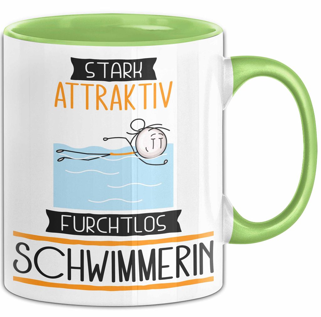 Schwimmerin Tasse Geschenk Becher Stark Attraktiv Furchtlos Schwimmerin Lustige Geschenkidee (Grün)