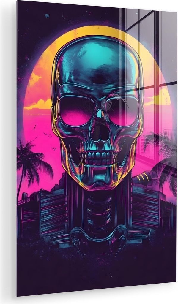 MuchoWow Glasbilder - Bilder auf Wandbild - Foto auf Glas Palmen - Kopf - Metallisch - Sonnenuntergang 20x30 cm Wanddekoration aus Glas - Acrylglas...