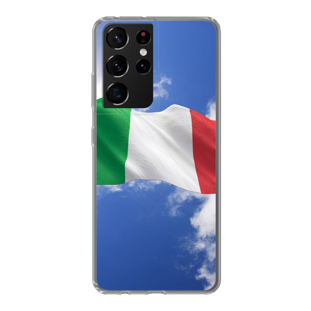 MuchoWow Handyhülle Schutzhülle Hülle für Samsung Galaxy S21 Ultra Die Flagge Italiens weht am Himmel Silikon Softcase Handy Hülle - Mobilte...