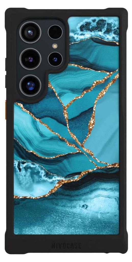NIVOCASE Hülle für Samsung Galaxy S24 Ultra Stoßfeste Handyhülle NIVOmax Case Schwarz Edelstein Glitzer Look Marmor