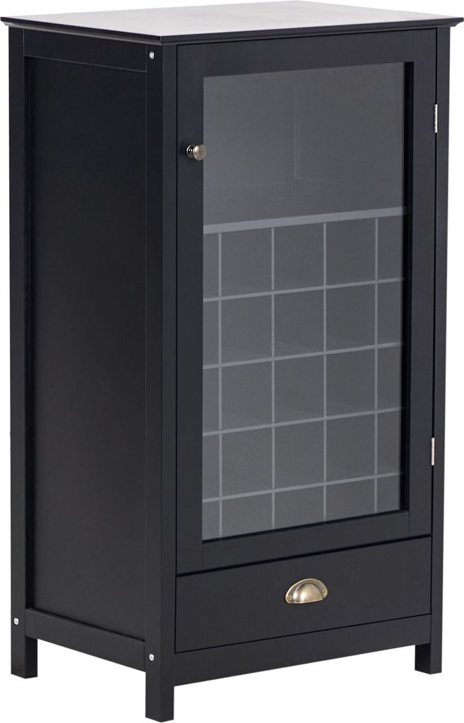BELIANI Sideboard mit Weinregal Schwarz mit Glas Türen Elegant Glasvitrine Weinschrank Aufbewahrung Stauraum Wohnzimmer Küche Flur