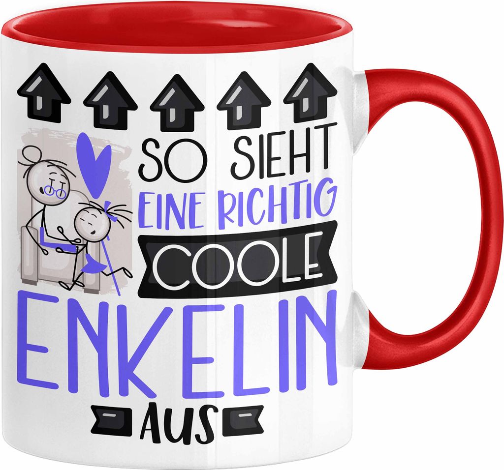 Enkelin Geschenk Tasse Geschenkidee für Enkelin Geburtstag Weihnachten Spruch So Sieht Eine Richtig Coole Enkelin Aus Kaffee-Becher (Rot)