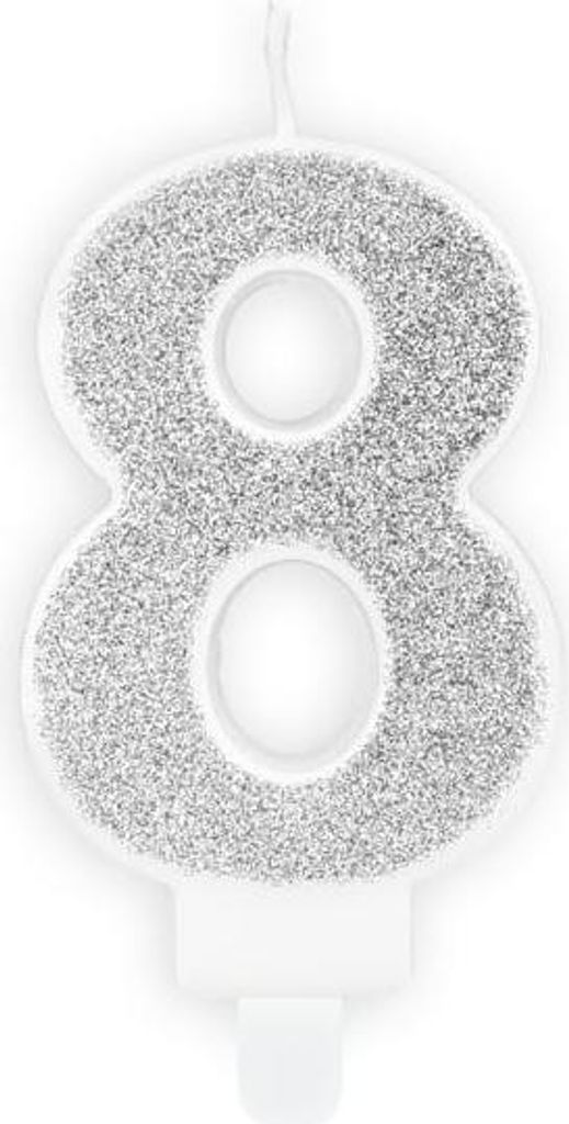 Kerze Zahl „8” Silber Glitzer